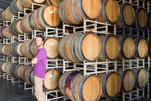 Colin Prudhomme in the barrel storage room of Lady Hill Winery d