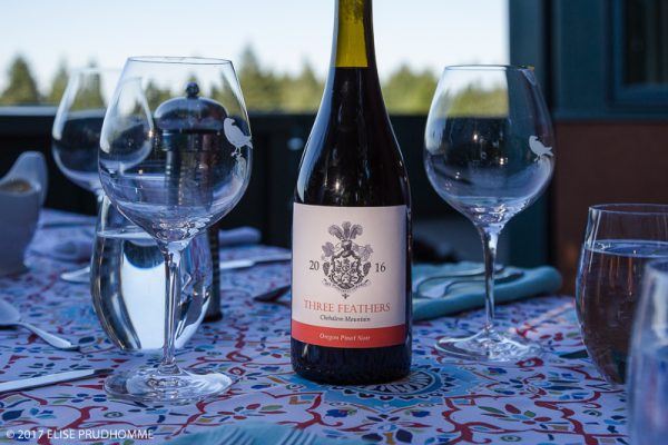 Three Feathers Vineyard vintage 2016 Pinot Noir for a summer evening dinner party