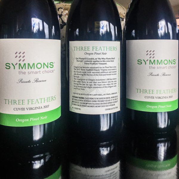 Custom Label by Three Feathers Estate & Vineyard for Symmons Incorporated
