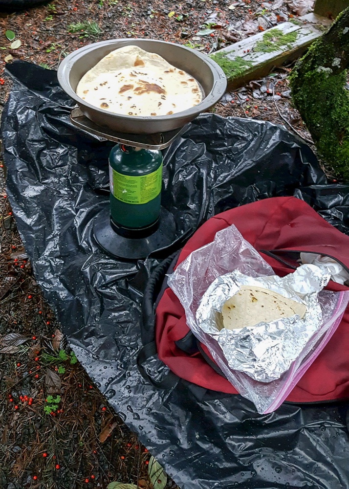Gas fired tortilla cooker to make a hot lunch during wintertime