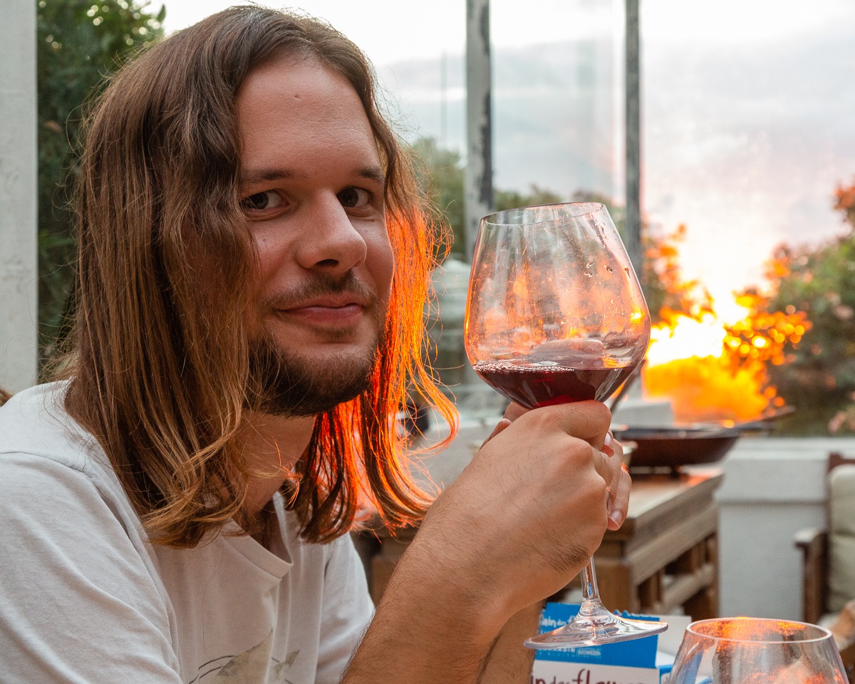 Colin tasting our first vintage Three Feathers 2016 Pinot Noir