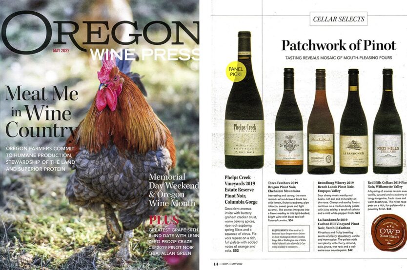 Three Feathers 2019 Pinot Noir published in the Oregon Wine Press Cellar Selects May 2022 edition.