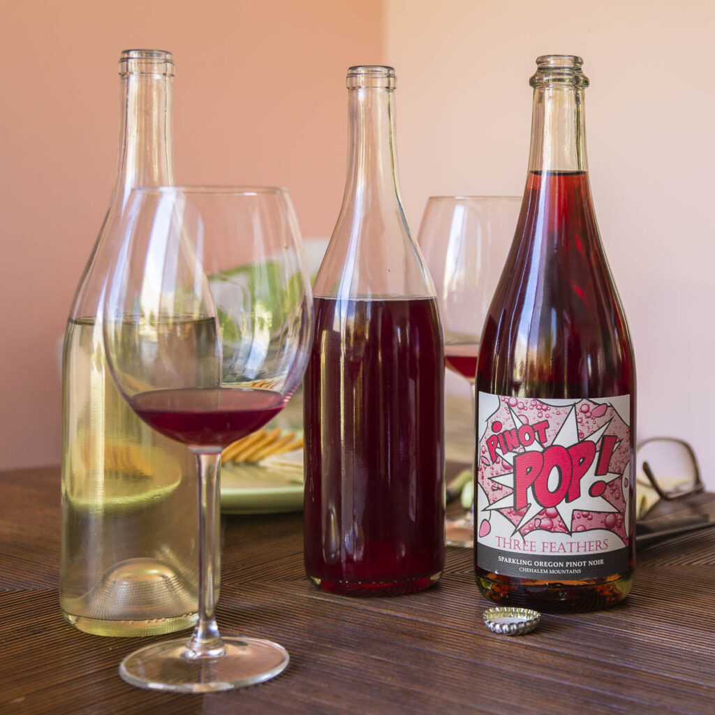 New Vintages! 2022 Three Feathers Wines for pre-release.  Oregon Pinot Gris, Three Feathers Pinot POP, sparkling Pinot Noir, barrel tasting, tasting notes
